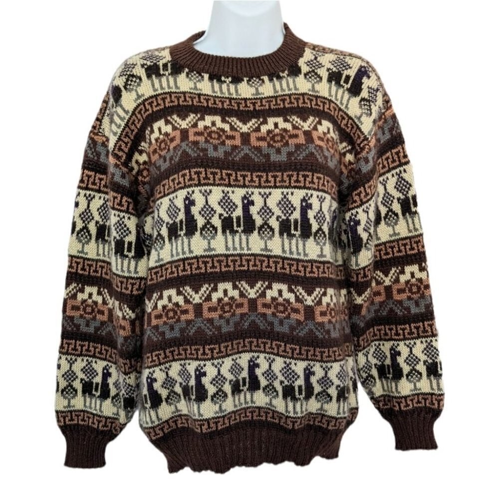 Chompa Peruvian alpaca wool crew nec sweater size Small medium B3